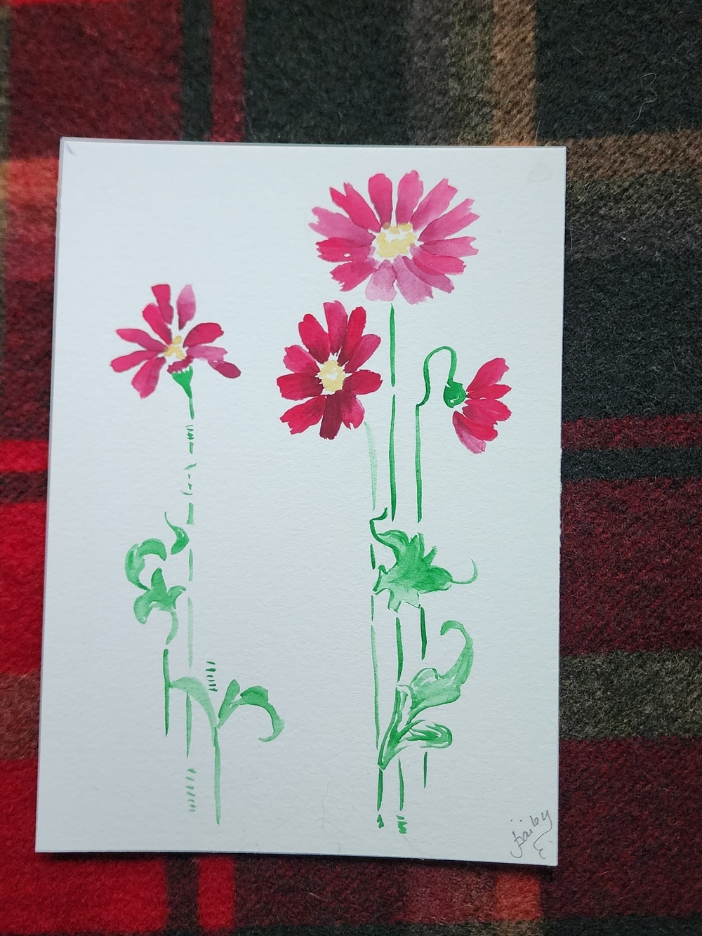 Hand-Painted Floral Watercolor - Pink Flowers on White Paper